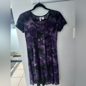 Sami & Jo Vtg 90s Y2K Purple Black Mesh Burnout Velvet Skater Dress S Whimsigoth